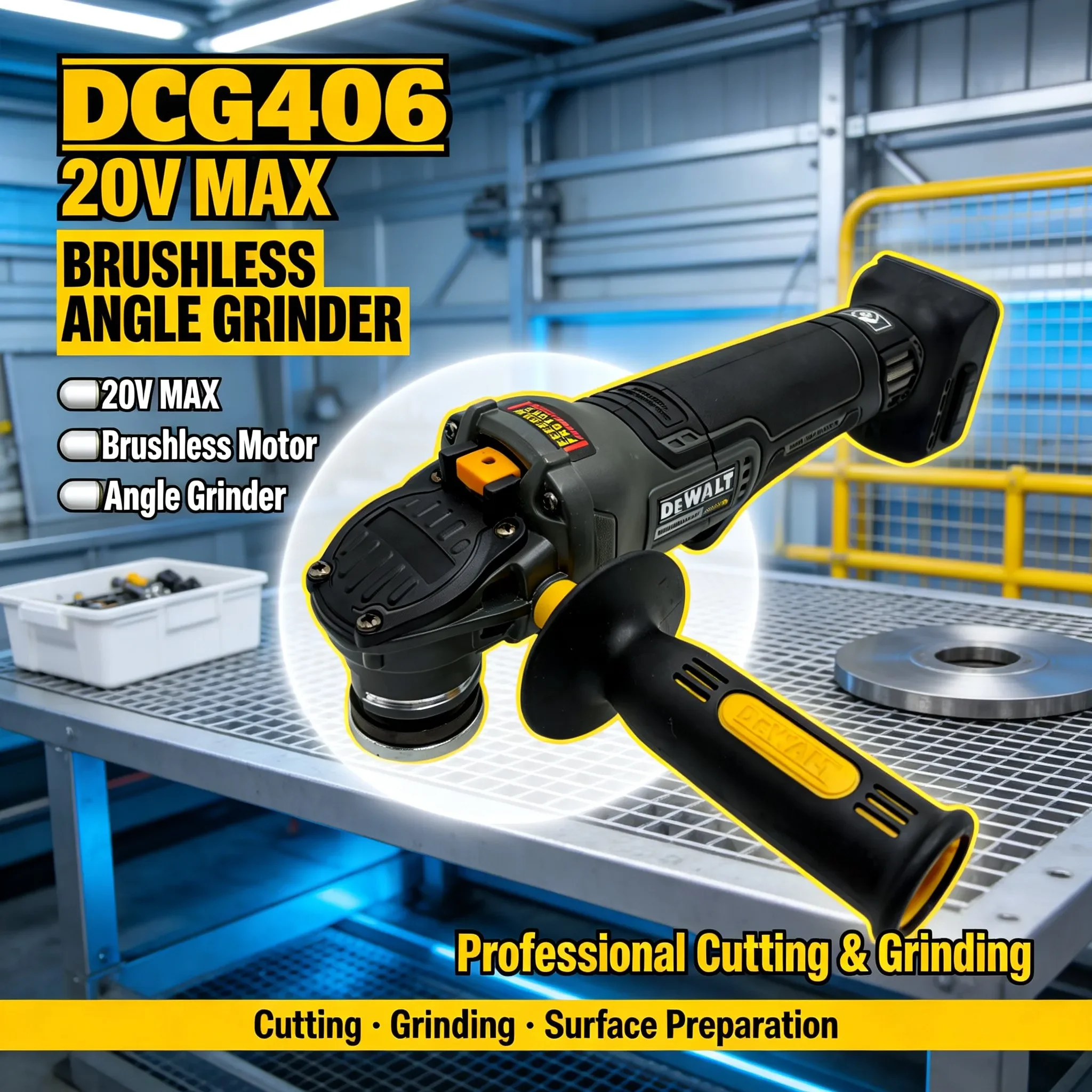 Cordless Angle Grinder 125Mm Brushless - DEWALT DCG406 Brushless Cordless Flat Head