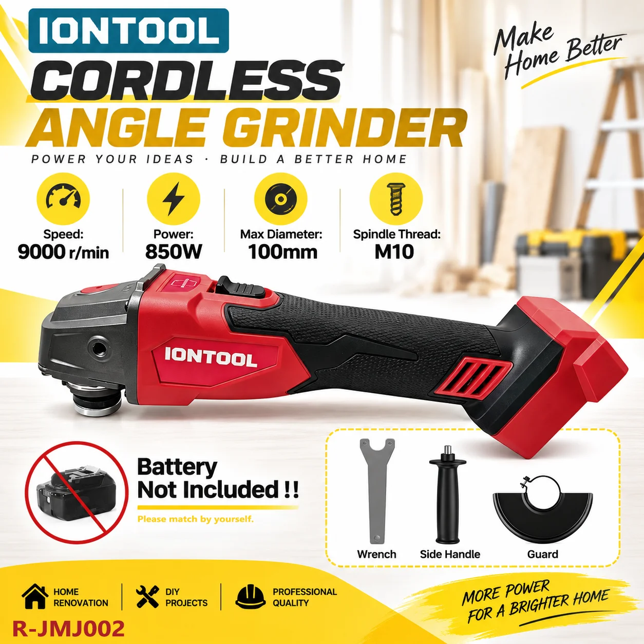 Brushless Grinder 100Mm 850W - IONTOOL Compact Durable 850W 100mm Cordless