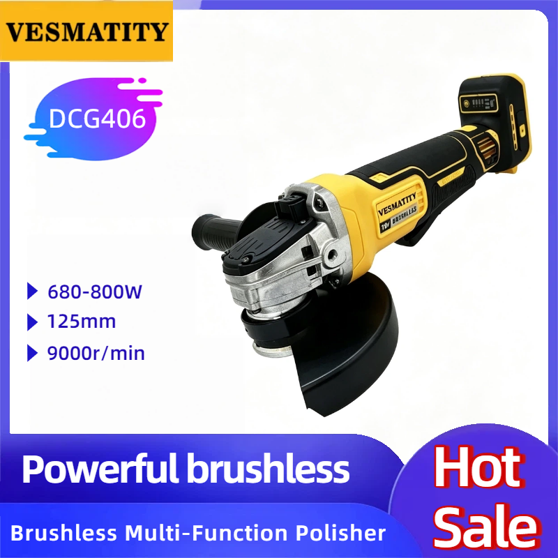 Cordless Angle Grinder 125Mm Brushless - Vesmatity DCG406 Brushless Angle Grinder 125mm